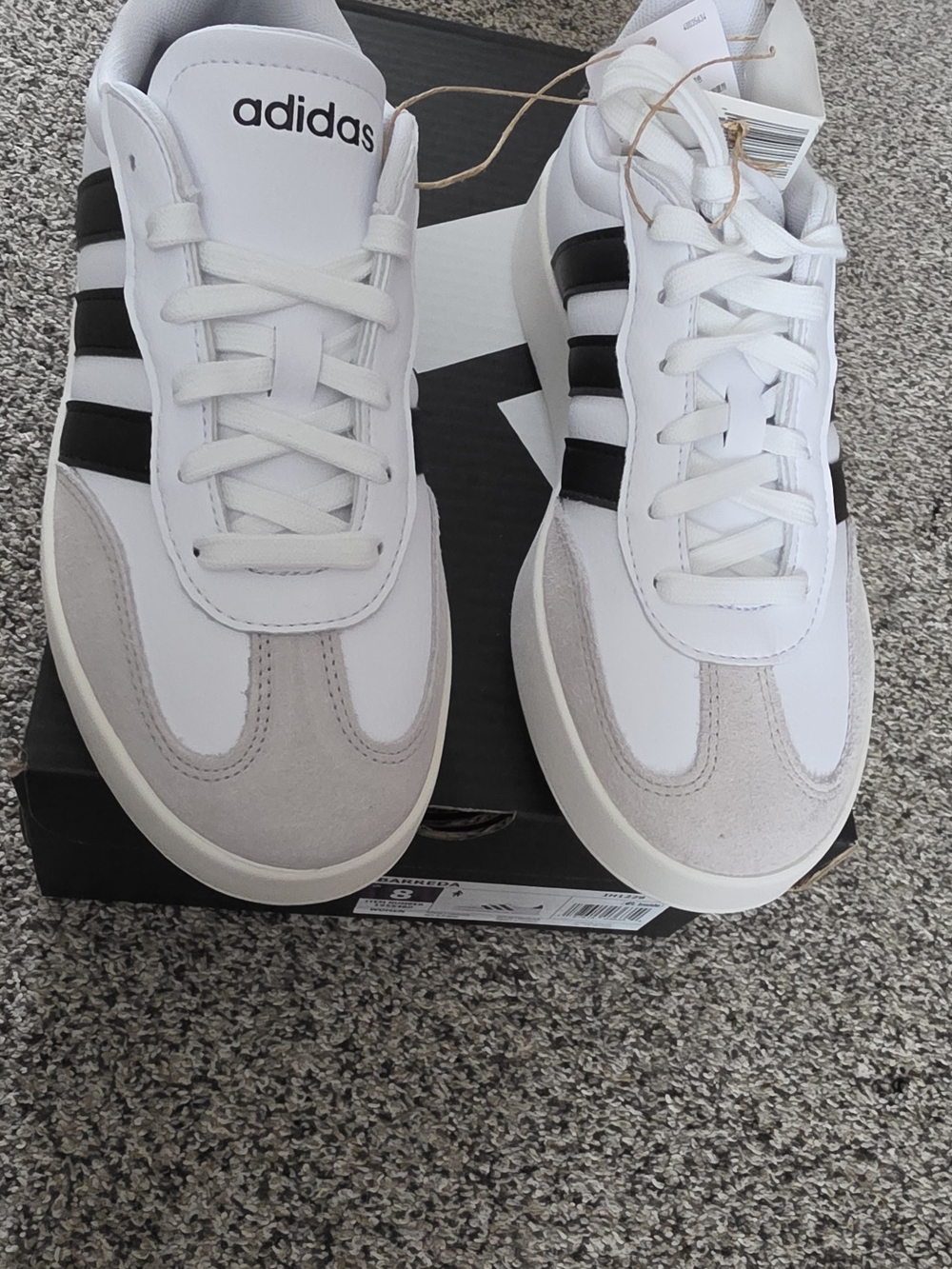 adidas Women's Barreda, White Sneakers with Black Stripes